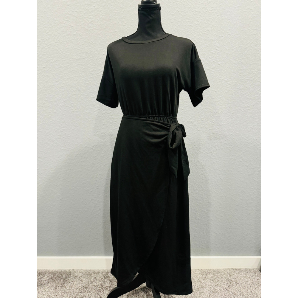 FSL Apparel Black Wrap Midi Dress - Elegant and Comfortable Size S